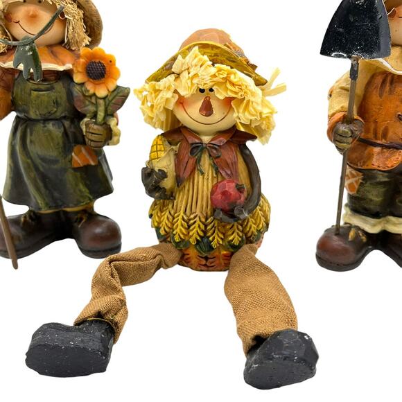 Scarecrow Shelf Sitter Figurine Set 3 Harvest Fall Thanksgiving Decor Charming - Picture 3 of 15